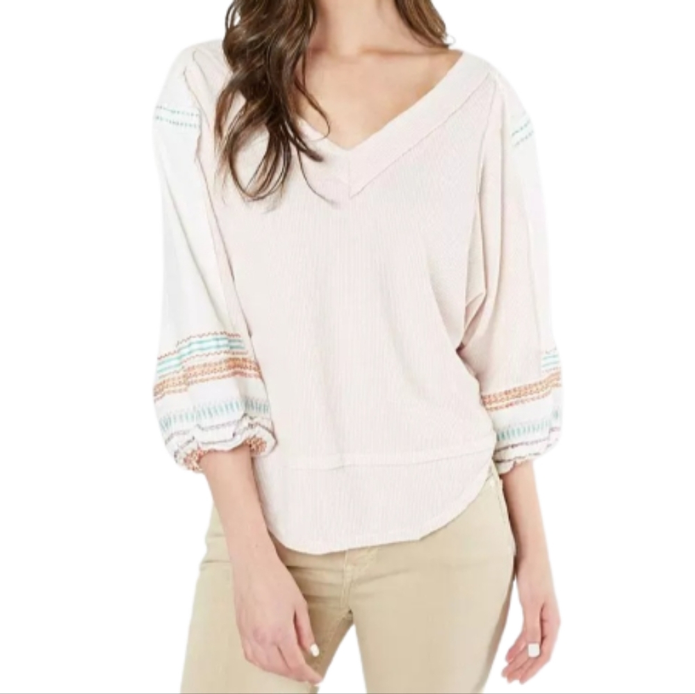 We the Free Embroidered Bubble Sleeve Thermal Top